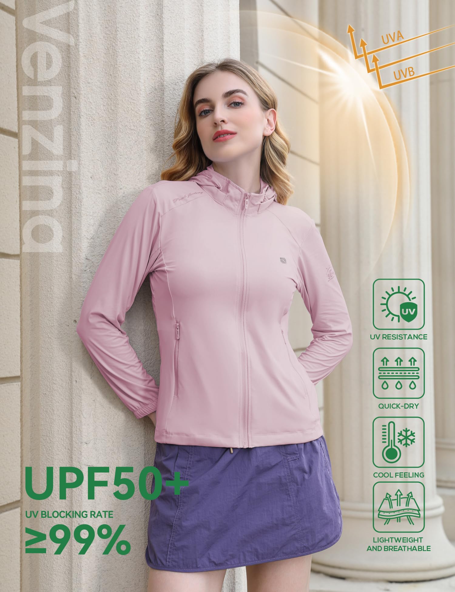 Venzina Sun Jacket for Women with UPF 50+ Protection and Removable Hat | Quick-Dry Nylon