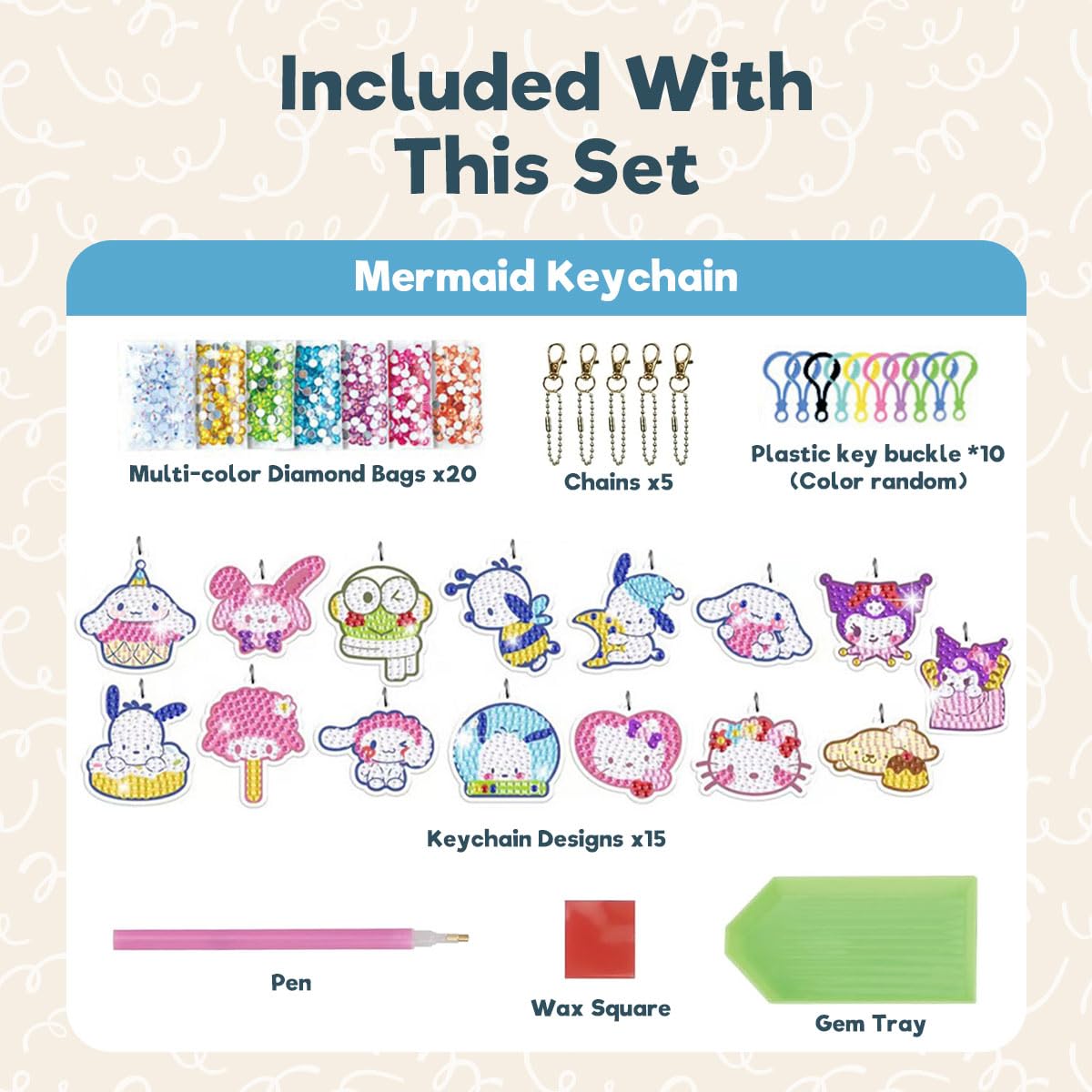 PATPAT DIY Diamond Art Keychain Kit for Kids with 15 Cartoon Designs and Rhinestones | Fun Craft Gift