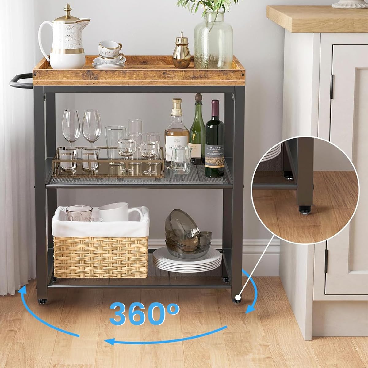 HASTHIP Self Adhesive Caster Wheels for Furniture with Brake Pads and 360° Swivel | 8Pcs Set Supporting 150kg Load