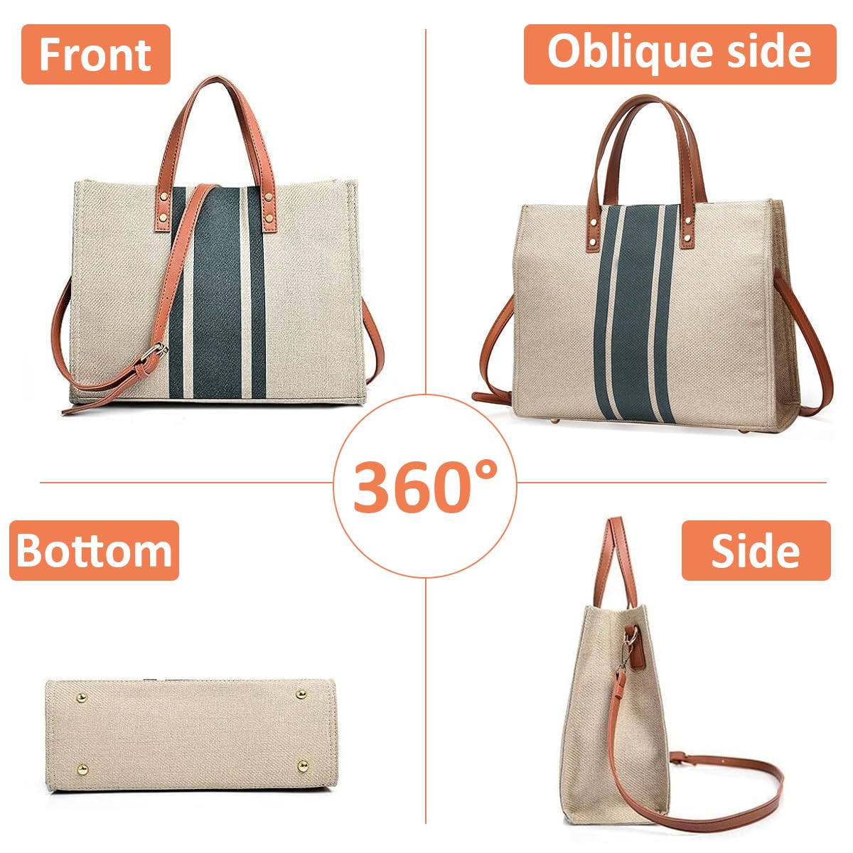 Venzina Tote Bag for Work and Travel featuring Removable Shoulder Strap and 12.9×5.1×9.8 in Capacity | Canvas Crossbody Bag for Women