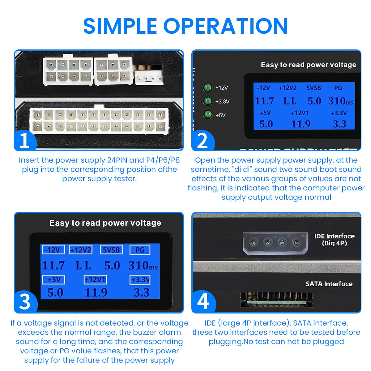 Serplex Computer Power Supply Tester for ATX ITX SATA | featuring 1.8 in LCD and aluminum alloy case