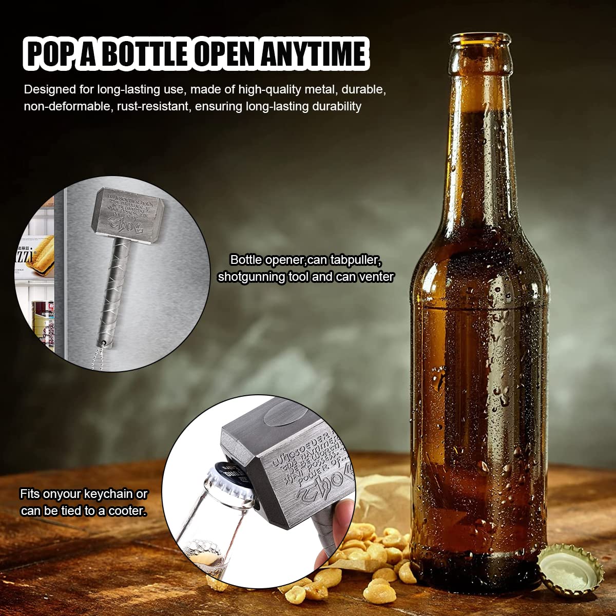 HASTHIP Bottle Opener for Party with 17×5 cm Easy Grip Handle and Thor’s Hammer Design | Metal Gift for Wine Lovers