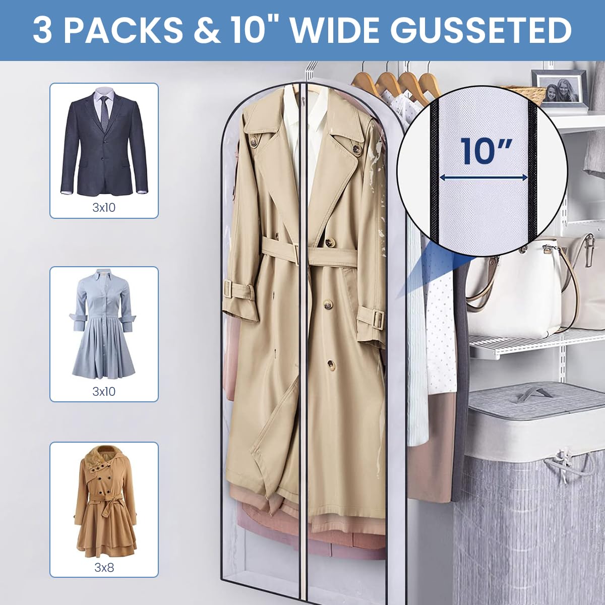 HASTHIP Clear Garment Bags for Hanging Clothes with Ultra Clear Vinyl 6PCS 23.6 x 40 in | Dust Proof Closet Storage for Dresses Sarees and Suits