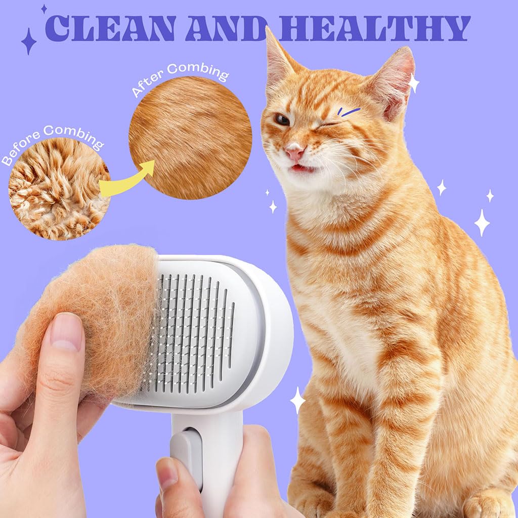 ZIBUYU Pet Steam Comb for Dogs and Cats with Spray Function and Self Cleaning Brush | 0.32 lb Lightweight Grooming Tool