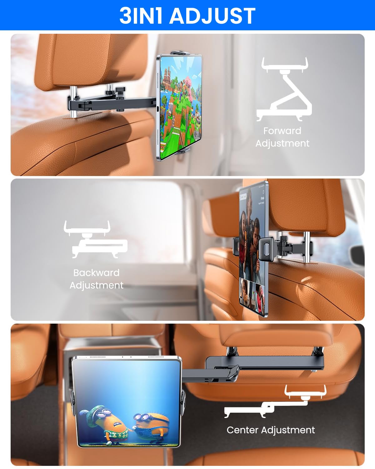 STHIRA Phone and Tablet Holder for Car Back Seat with 360° Rotation and Retractable Arm