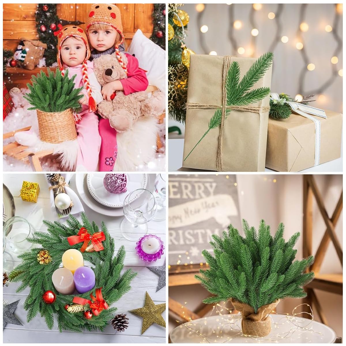HASTHIP 30pcs Realistic Pine Branches for Christmas Decoration 10inches Pin Needle Branches Home Decor DIY Christmas Realistic Green Decoration for Vase, Table Setting, Garland Wreath