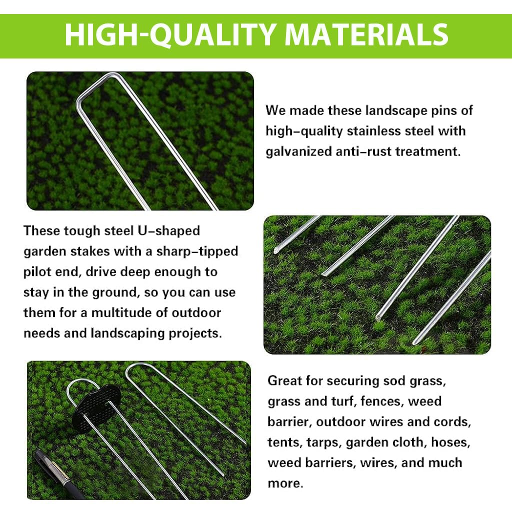 HASTHIP Metal U Pins for Landscaping and Weed Barrier 200 pcs 7.87 in with Pin Holders | Includes Puller