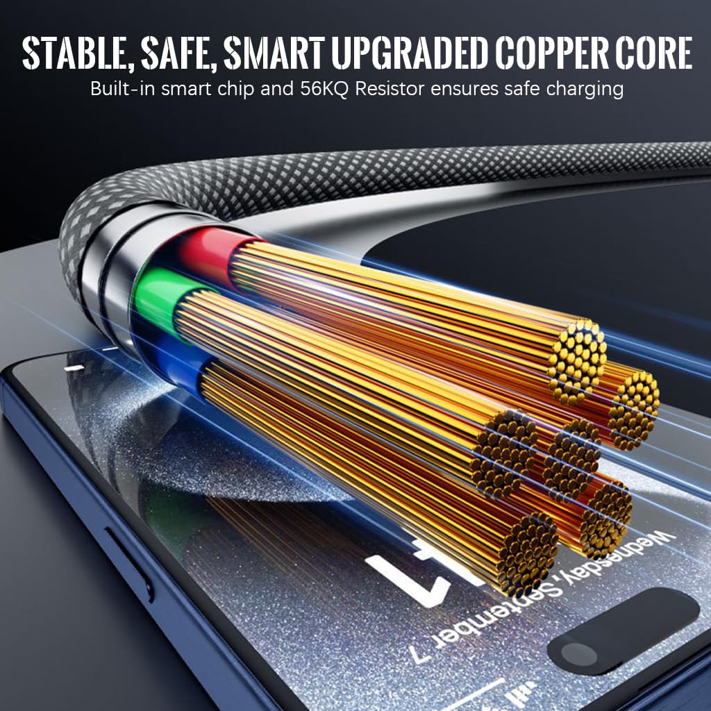 Verilux Type C to C Cable for Fast Charging with 100W Power Delivery and Magnetic Connectors | 3.3ft Nylon Braided 3 Pack