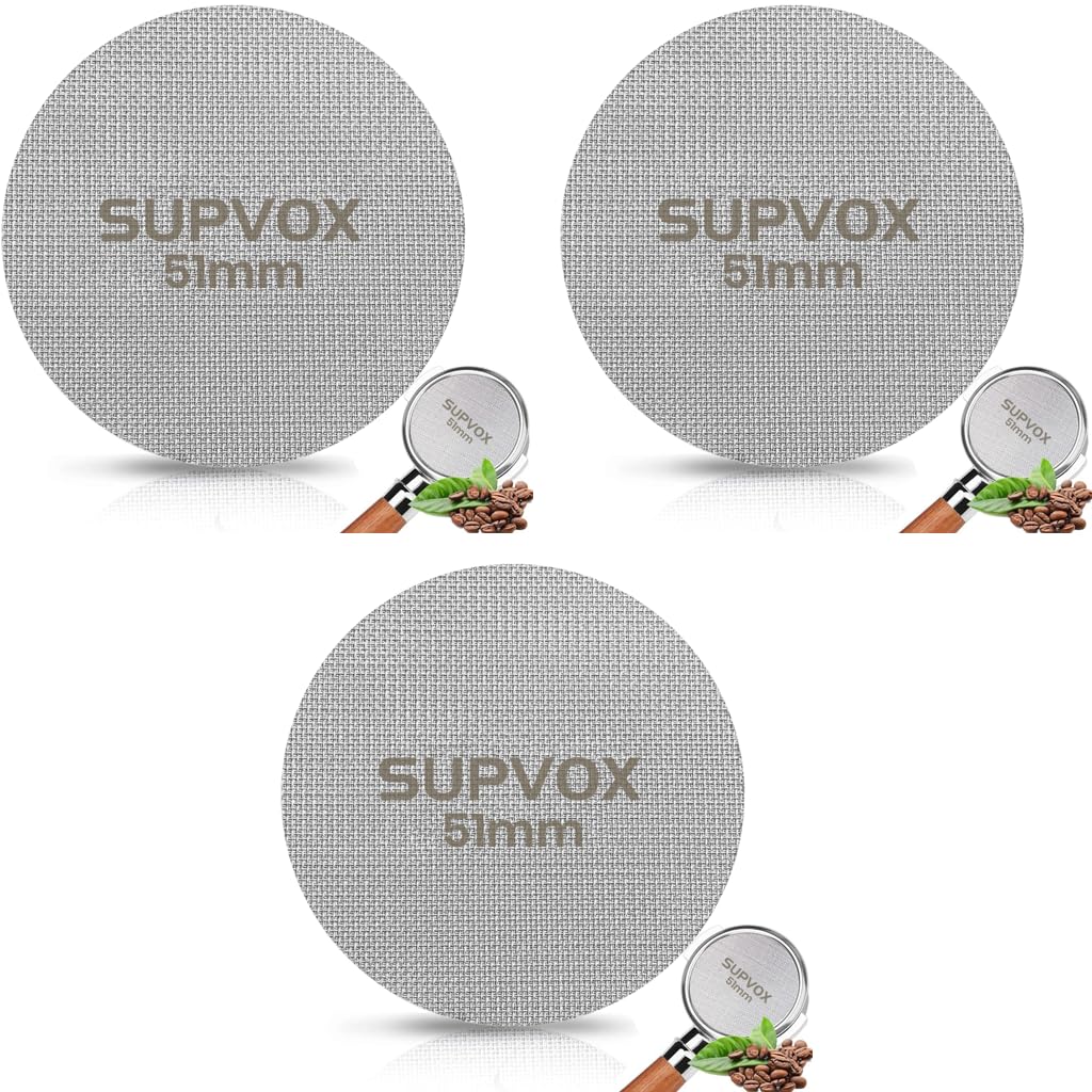 Supvox Espresso Puck Screen for 51mm Portafilter with 150m Mesh and 1.7mm Thickness | 3 PCS 304 Stainless Steel Filter