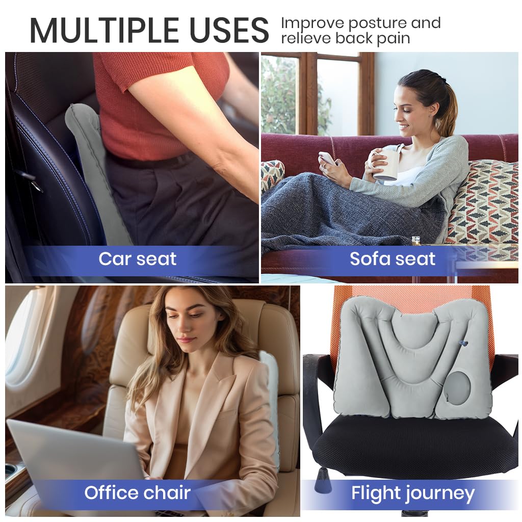 Supvox Travel Lumbar Support Pillow for Office Chair and Car featuring Curved Spine Support | Packable Cushion with Cool Touch Fabric and Storage Bag