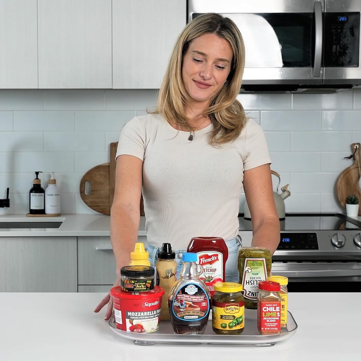 Supvox Lazy Susan Rotating Organizer for Refrigerator featuring 15.67 in tray and suction cup base | clear plastic storage for kitchen and pantry