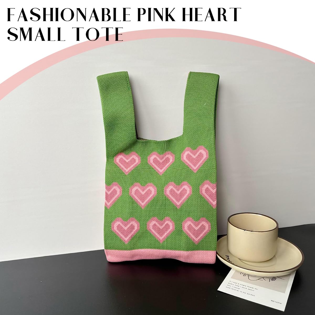 Zibuyu Wristlet Bag for Women featuring Pink Heart Knitted Design and 20x36cm Size | Soft Polyester Small Tote