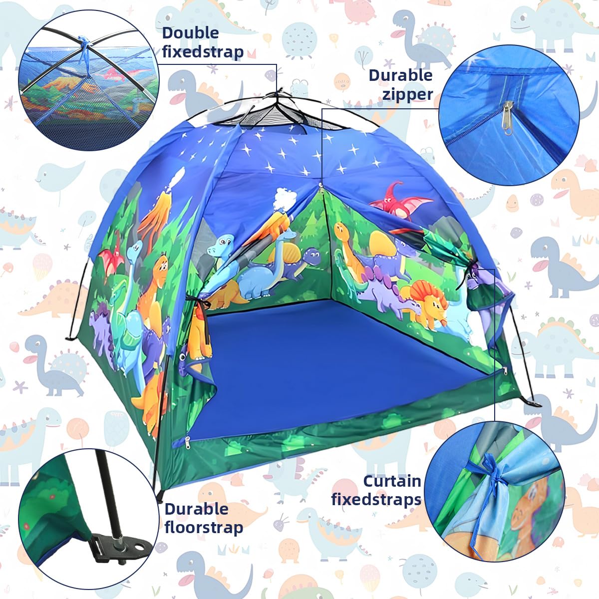 PATPAT Indoor Play Tent House for Kids featuring Breathable Mesh Roof 120x120x102cm | Cartoon Dinosaur Design