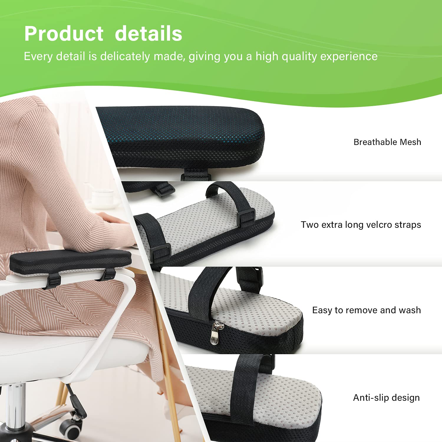 HANNEA Chair Armrest Pads for Office and Gaming Chairs with Memory Foam & Cooling Gel | 25×7.5×3 cm Ergonomic Support