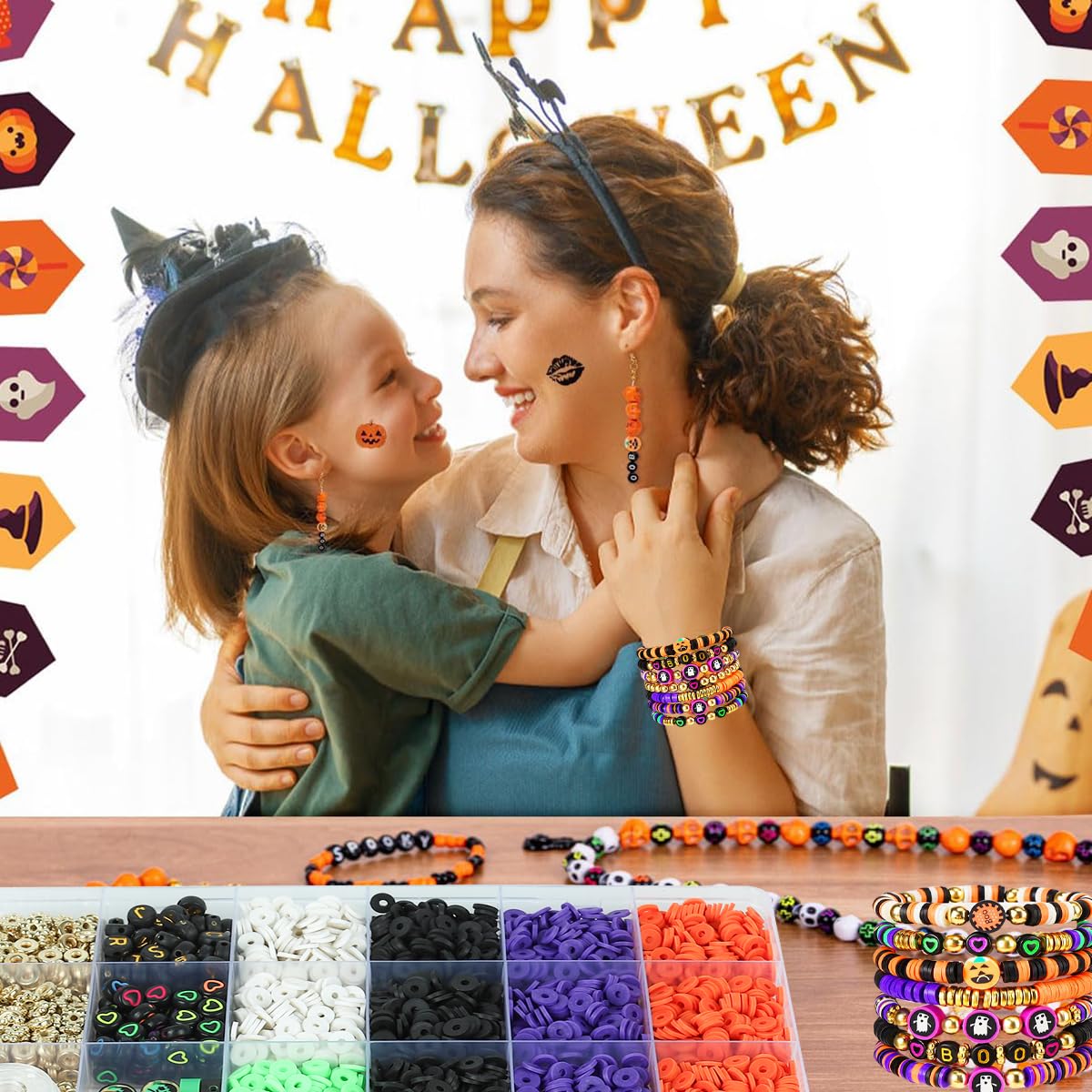 SANNIDHI Halloween Jewelry Making Kit for DIY Bracelets with Clay and Charm Beads | Gift for Kids and Friends