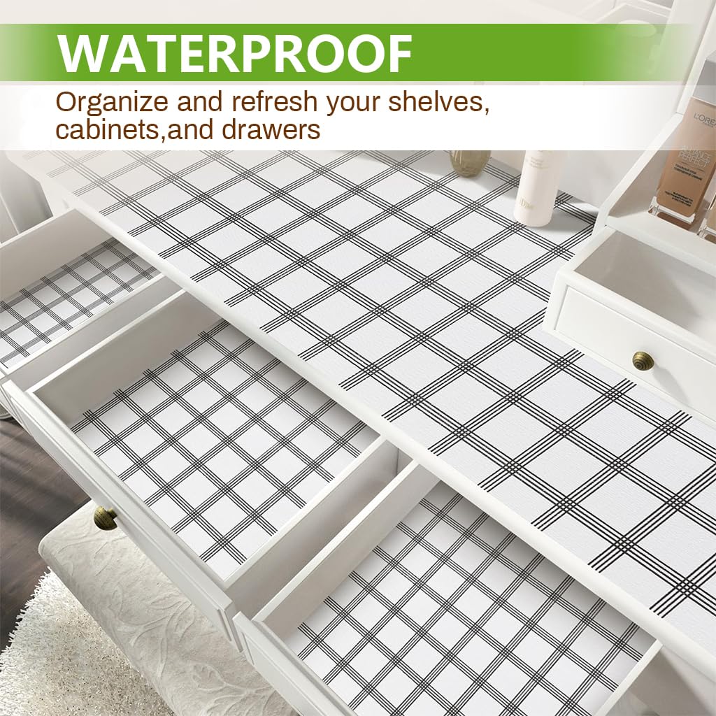 HASTHIP Cabinet Liner Mat for Shelves and Drawers with Anti Slip Check Pattern | 45cm x 300cm Waterproof PVC Sheet