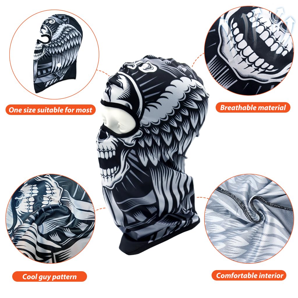 Optifit® Balaclava for Men, Breathable Skull Print Bandana for Dust Protection, UV Portection Rider Full Face Helmet Mask, Balaclava Full Face Cover Mask for Ski, Biking, Cycling, Running, Hiking