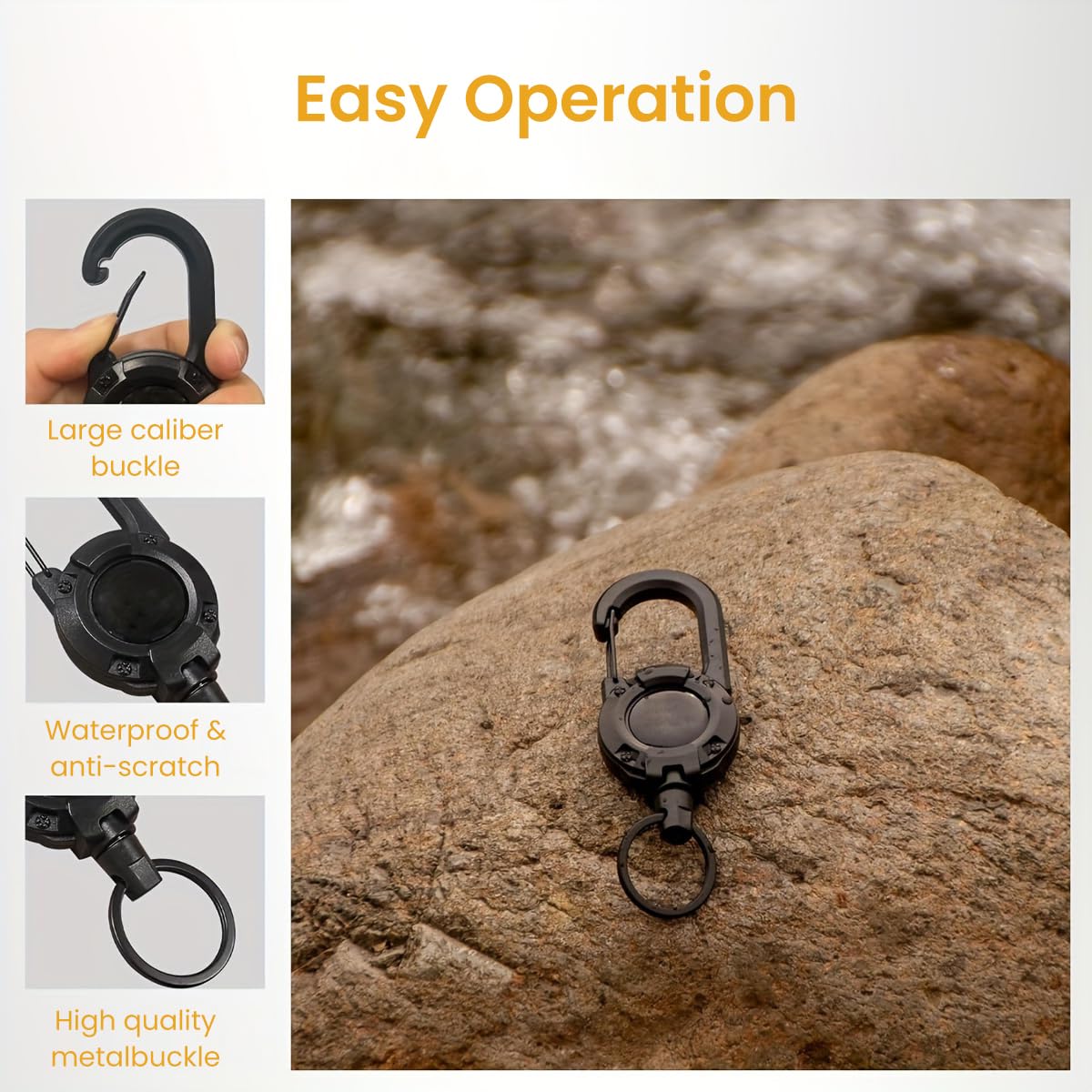 STHIRA Retractable Keyring for Commuting and Travel with 23.6 in Wire featuring Quick Release Carabiner | Stainless Steel Design