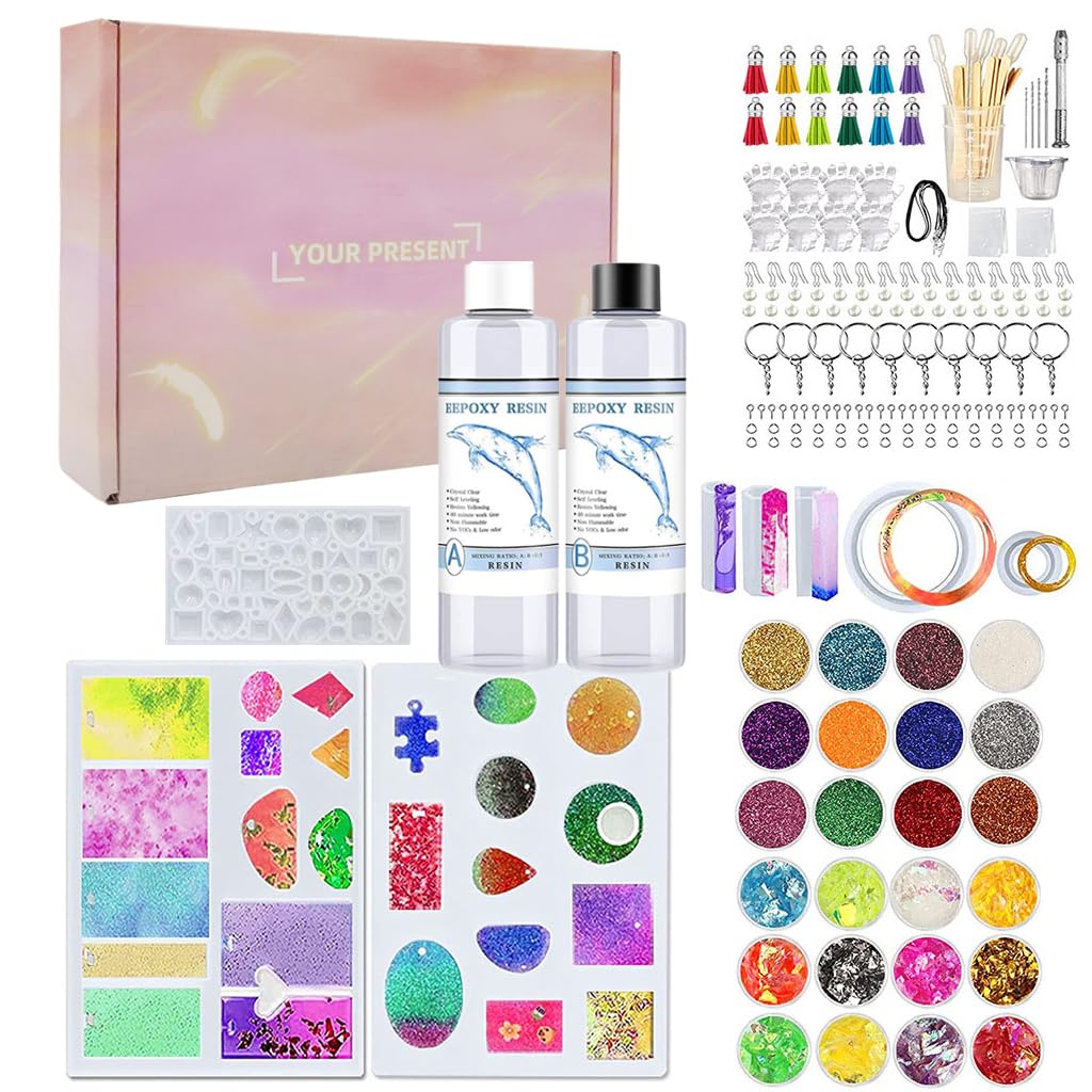 HASTHIP Resin Mold Kit for DIY Tray Making with Gold Handles and 29.5×16cm Silicone Mold