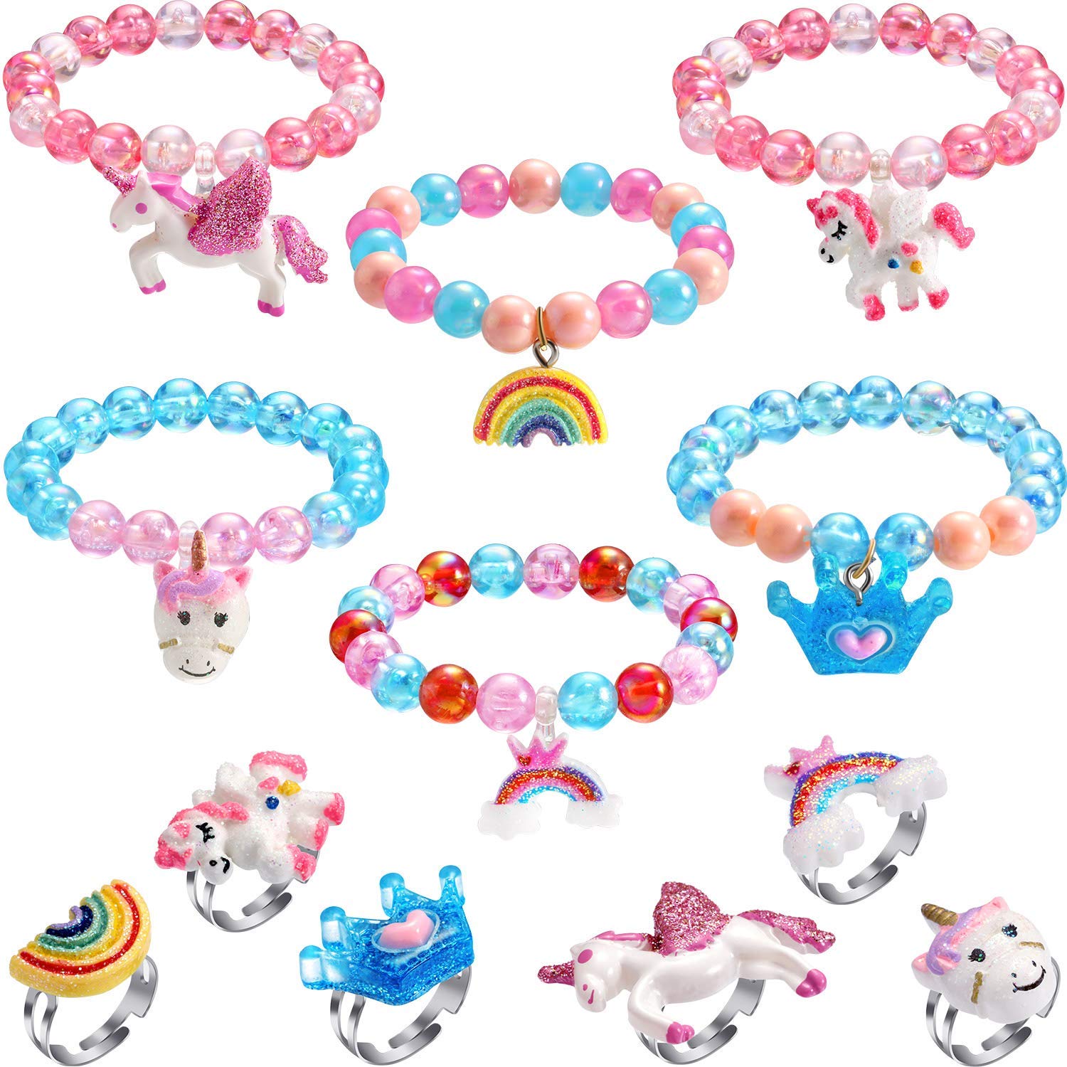 PATPAT Resin Unicorn Bracelet Ring Set, Multicolor, 14 Years Old, 12 Piece