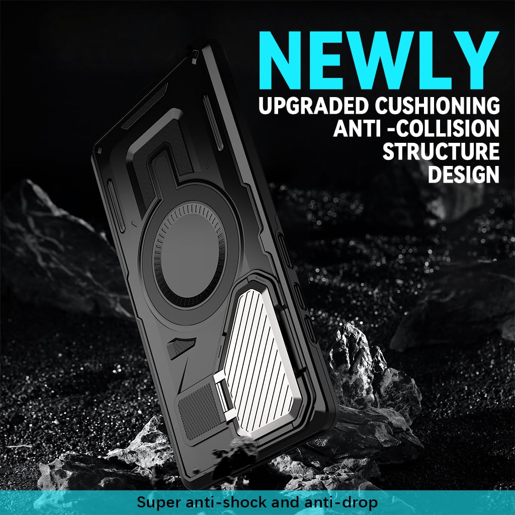 ZORBES Back Cover for Samsung Galaxy S24 Ultra 6.8 with Magnetic Ring Kickstand | Slide Camera Cover and TPU Soft Edge Protection