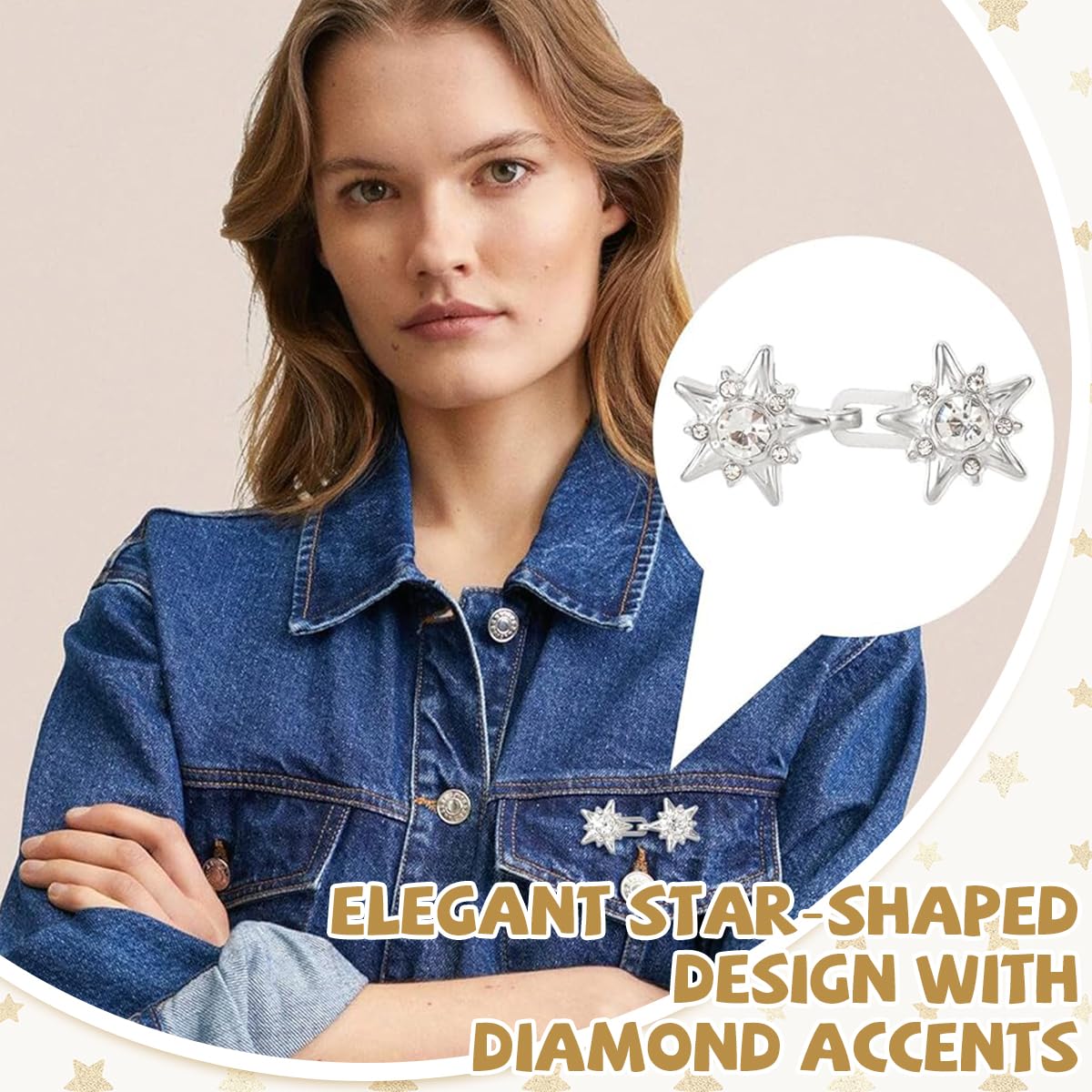 SANNIDHI Jeans Waist Adjusters for Women with Star Rhinestone Clips 4 Pairs Alloy Set | No Sew Fit Fix