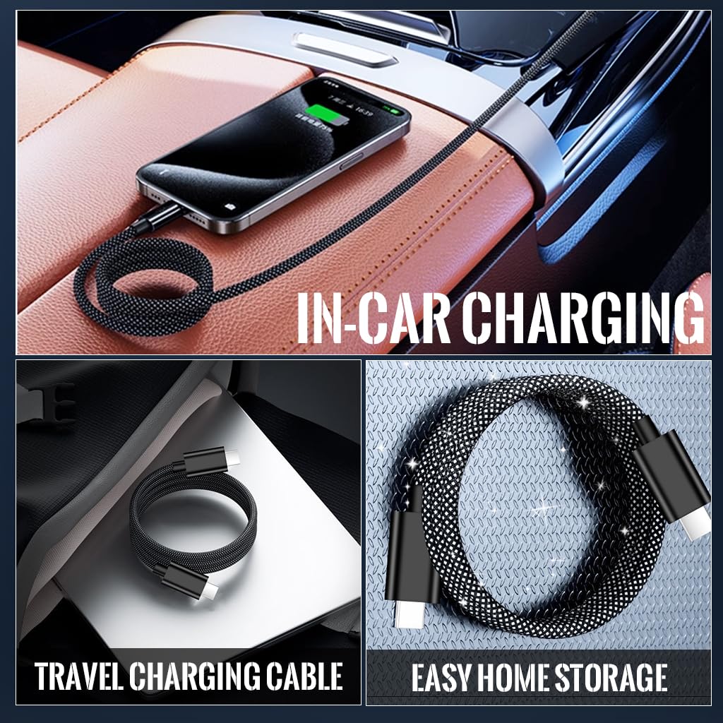 Verilux Type C to C Cable for Fast Charging with 100W Power Delivery and Magnetic Connectors | 3.3ft Nylon Braided 3 Pack