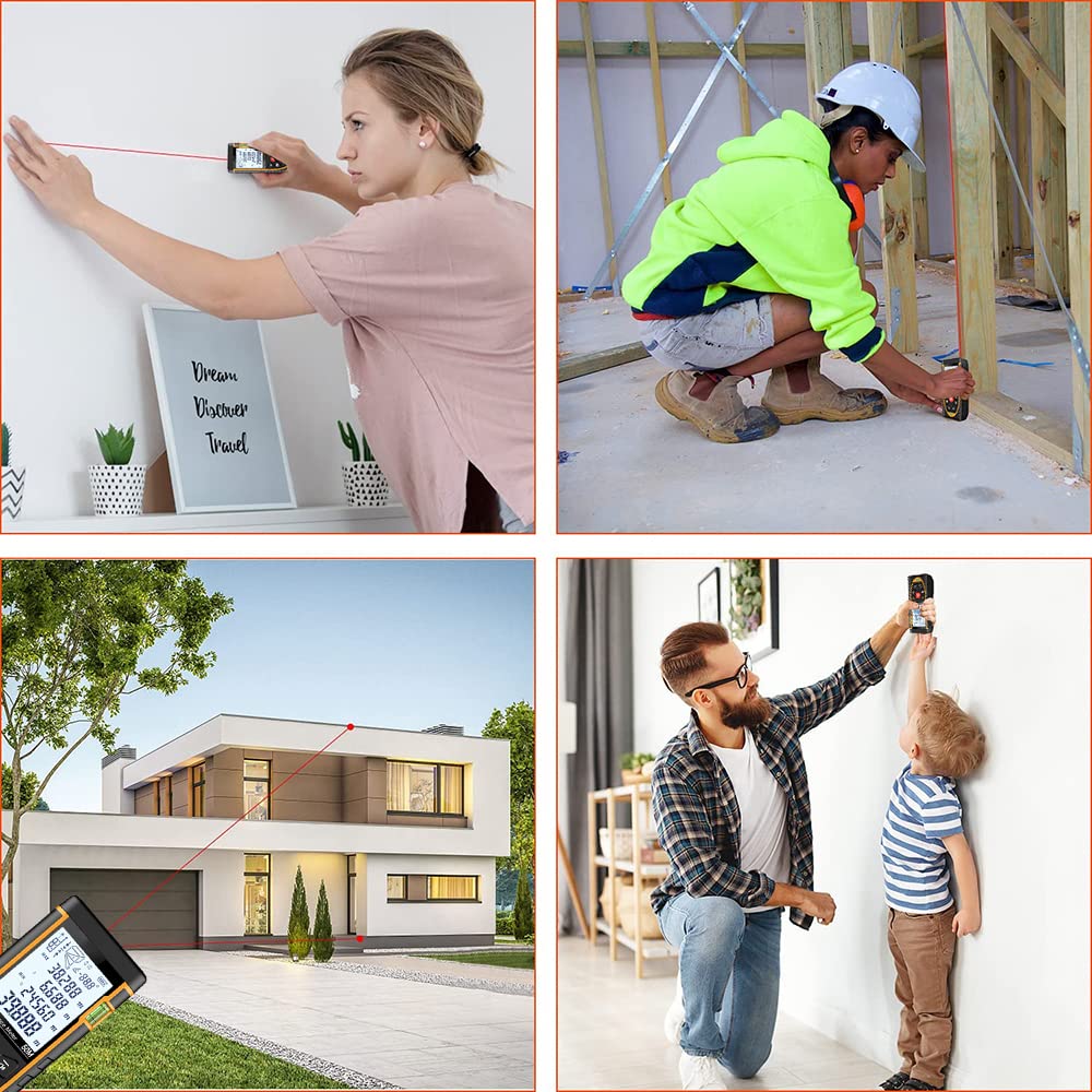 Serplex Laser Measure Device for Indoor and Outdoor Use with Dual Bubble Levels and LCD | 165ft Range ±2mm Precision IP54 Waterproof