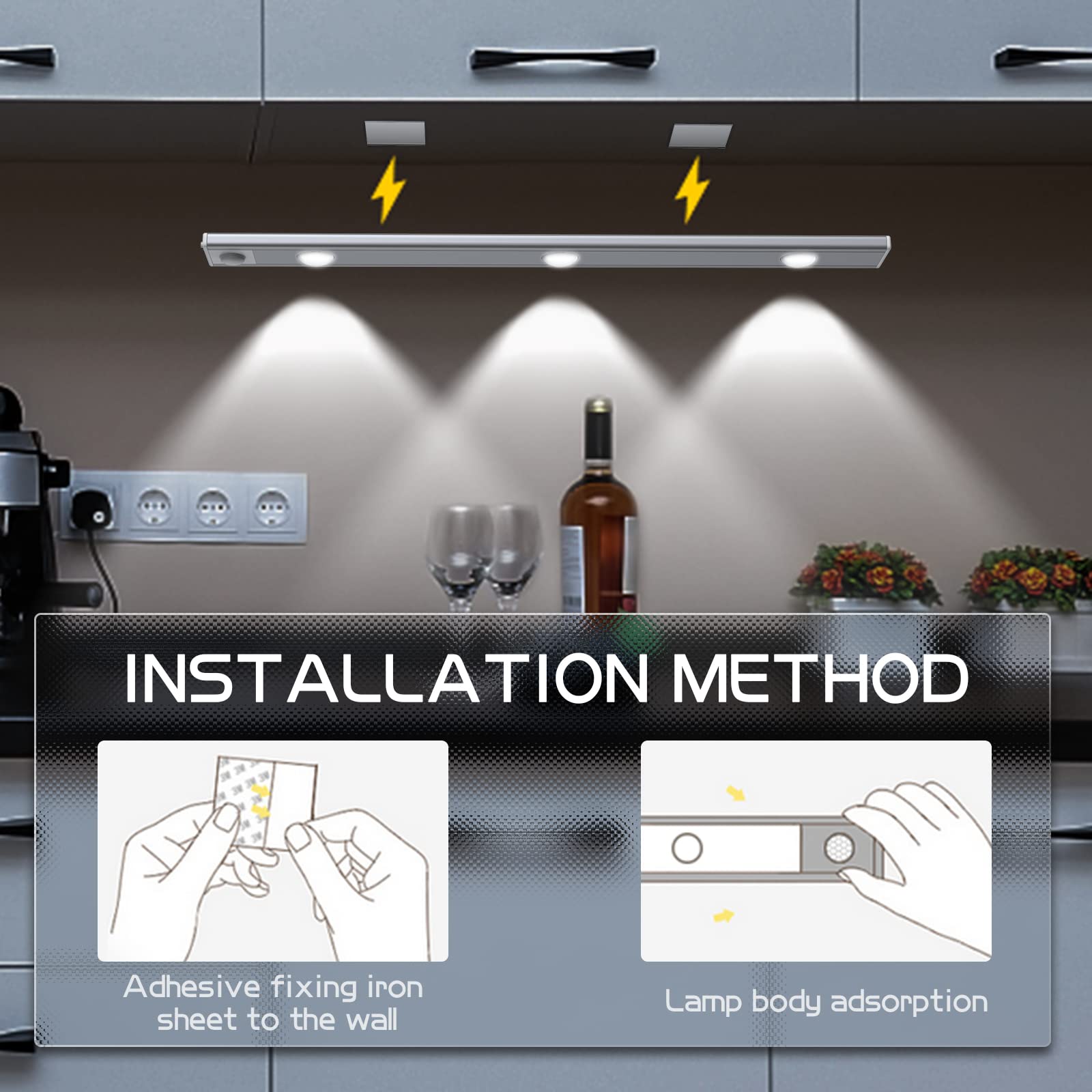 ELEPHANTBOAT Motion Sensor Light for Home 1700mAh Night Light for Bedroom 3 Color & Brightness Adjustable Wardrobe Lights with Sensor 2 Modes Led Under Cabinet Lights for Kitchen USB All-Metal Design