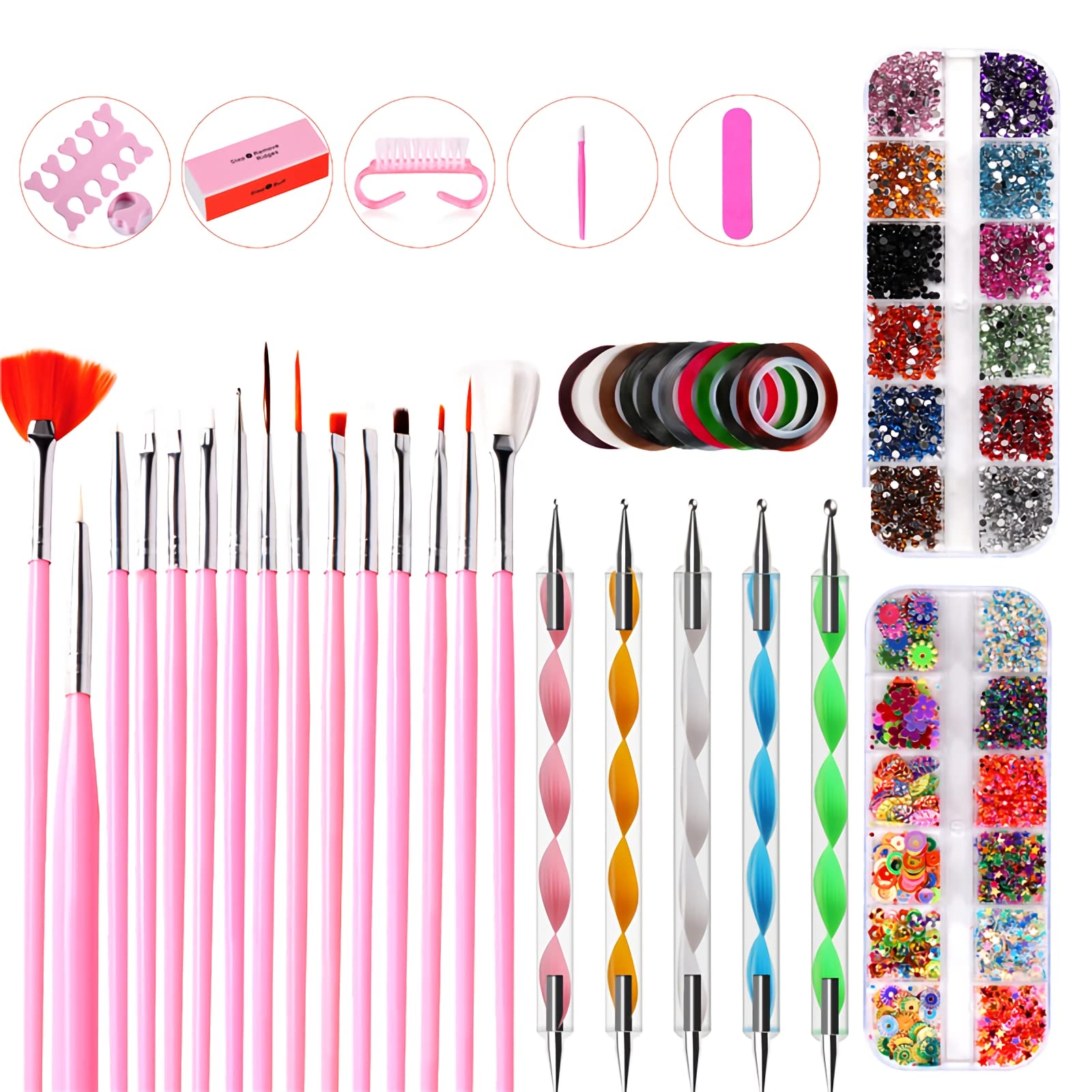 MAYCREATE Nail Art Kit for Girls with 15 Brushes and 5 Rhinestone Pens | DIY Nail Decorations