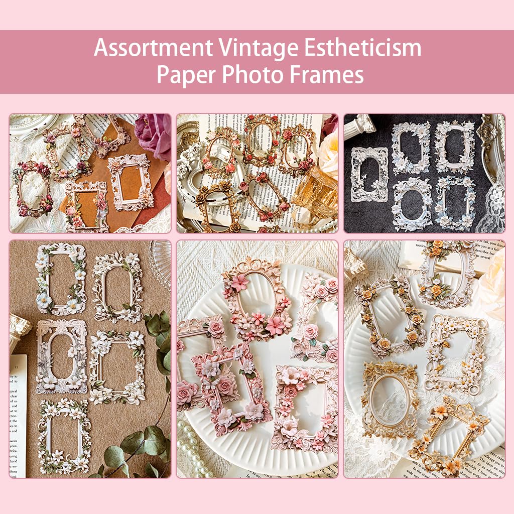 HASTHIP Scrapbook Paper for DIY Crafts featuring 60pcs Embossed Floral Frames | Vintage Lace Design