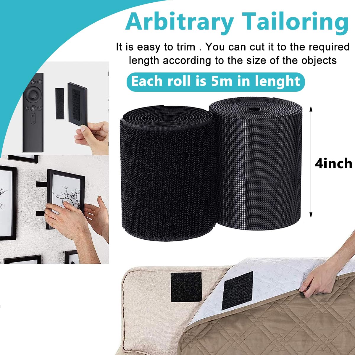 HASTHIP Self Adhesive Hook and Loop Tape for DIY and Household Use with Strong Grip | 3.9 in x 16.4 ft Roll