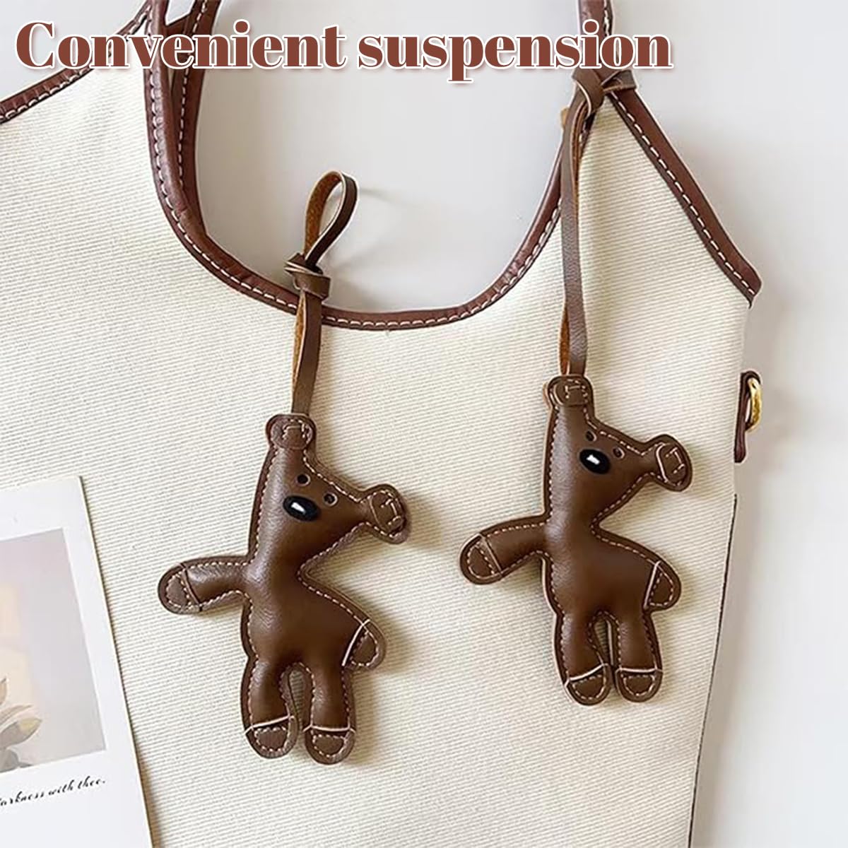 Zibuyu Bag Charm for Backpack or Handbag featuring PU Brown Bear Pendant | 2PCS Keyring Set