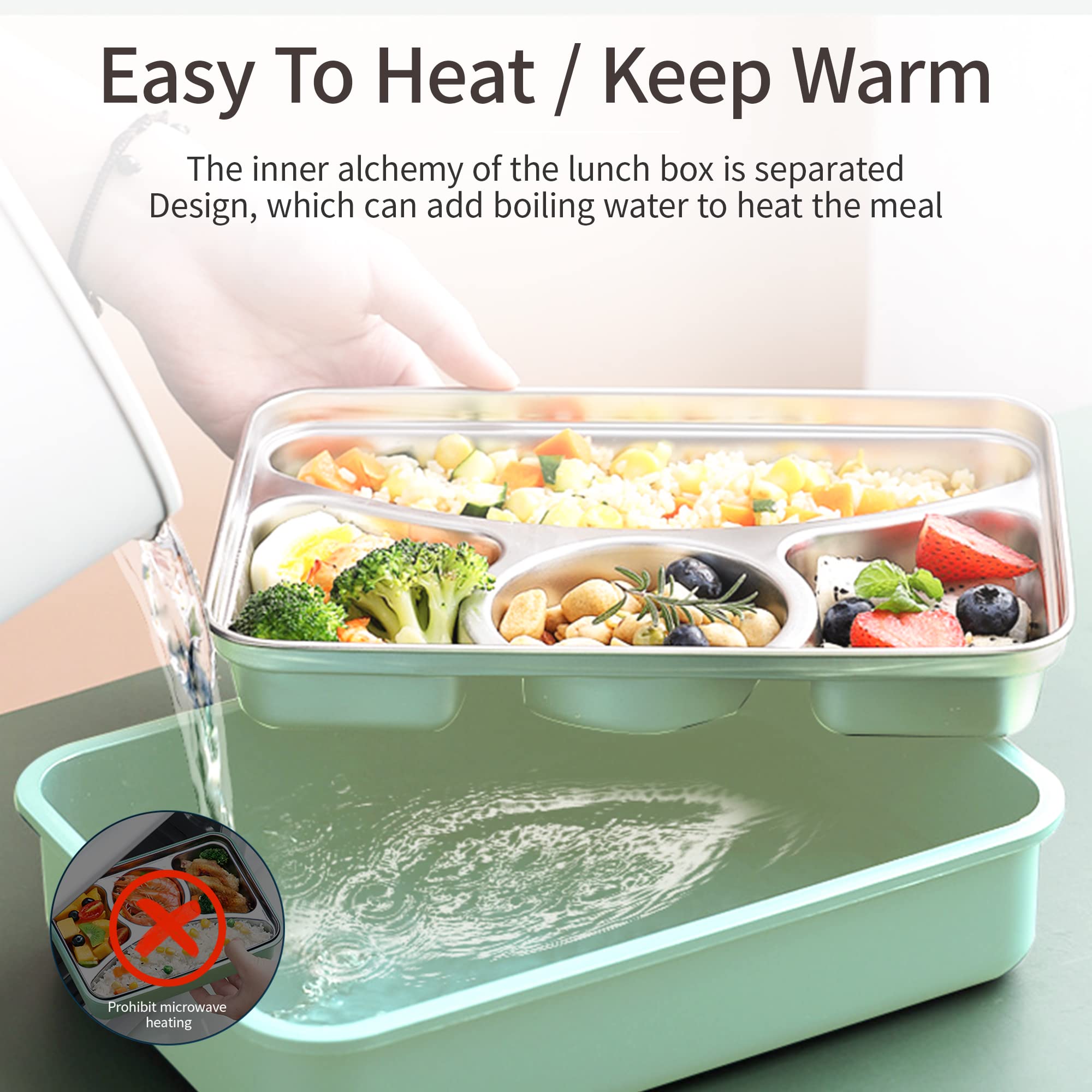 HASTHIP Lunch Box for School Office and Camping with Leakproof Lid 1000ml 304 Stainless Steel Compartments | Light Green for Men Women and Kids