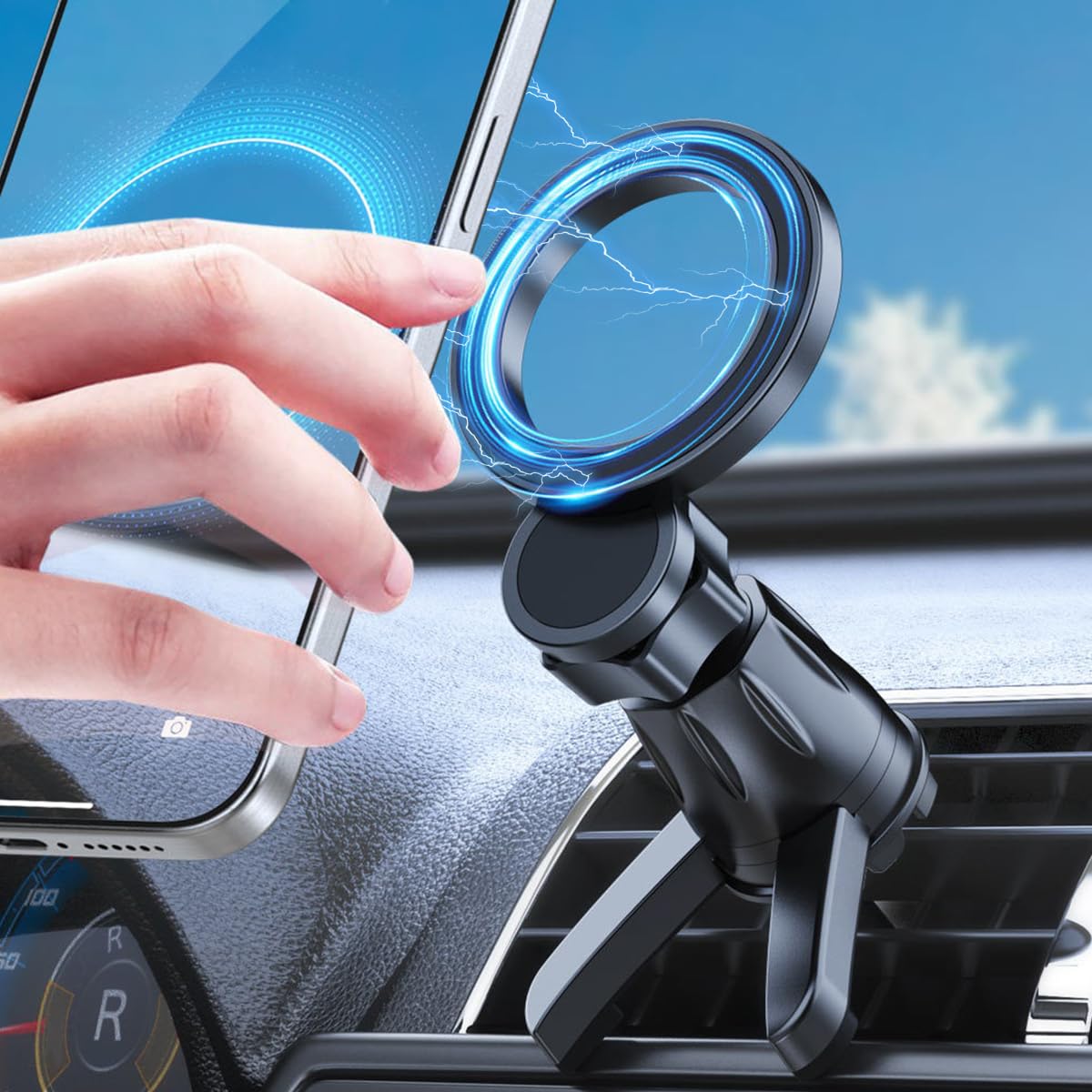 STHIRA Magnetic Phone Holder for Car Air Vent with 360° Rotation and Telescopic Alloy Hook