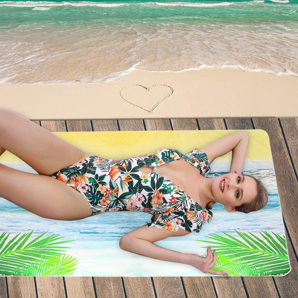 PALAY® Beach Towel Micro Fiber Beach Blanket with Storage Mesh Bag Large Quick Dry Fitness Towel Fashion Print Beach Towel Blanket Yoga Mat Multipurpose Towel, 31x60 Inches