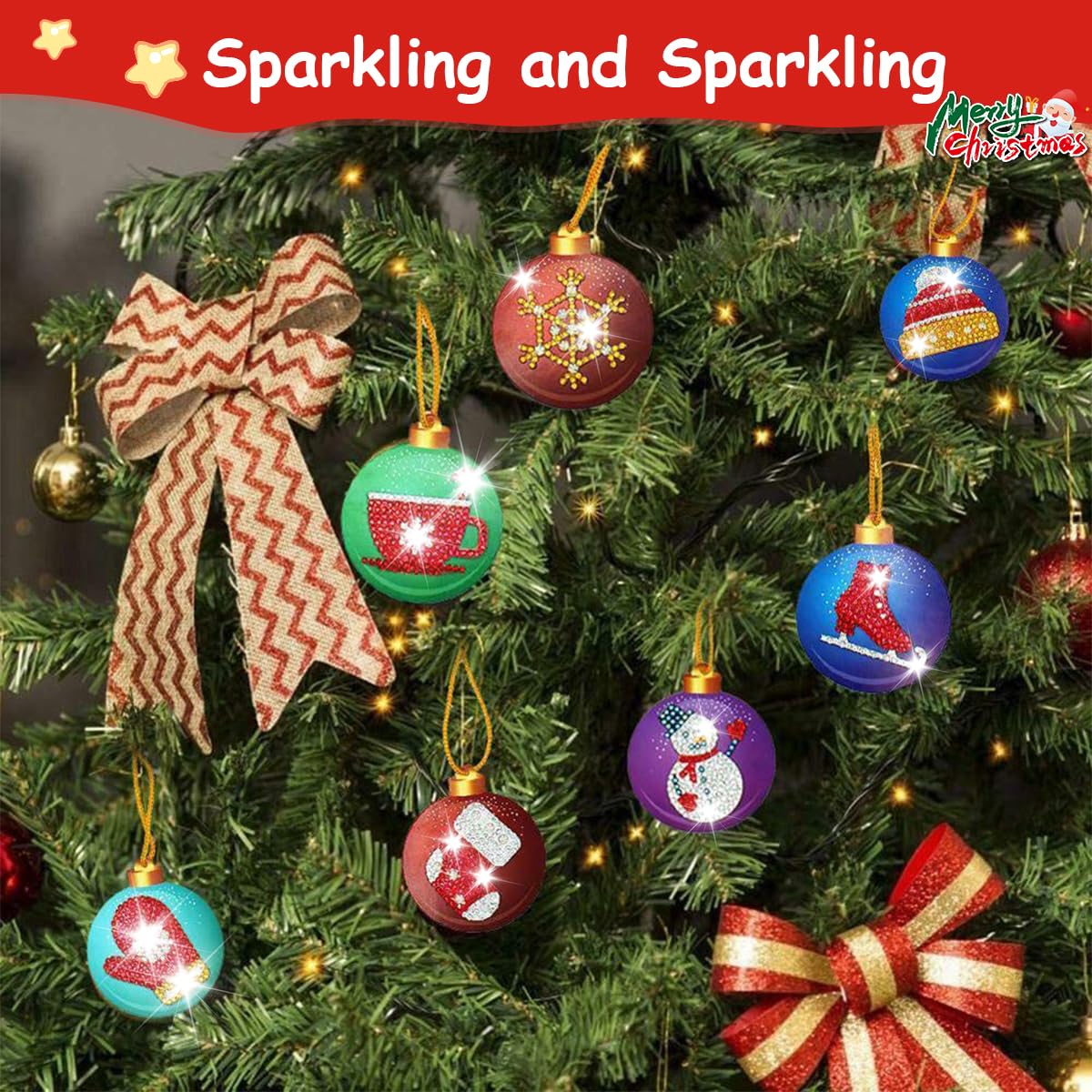 HASTHIP® 10Pcs DIY Diamond Painting Christmas Tree Ornament Sparkling Hanging Christmas Tree Pendant Christmas Gift Box Charms Decoration DIY Diamond Painting Kit with Tools DIY Home Decor Kit