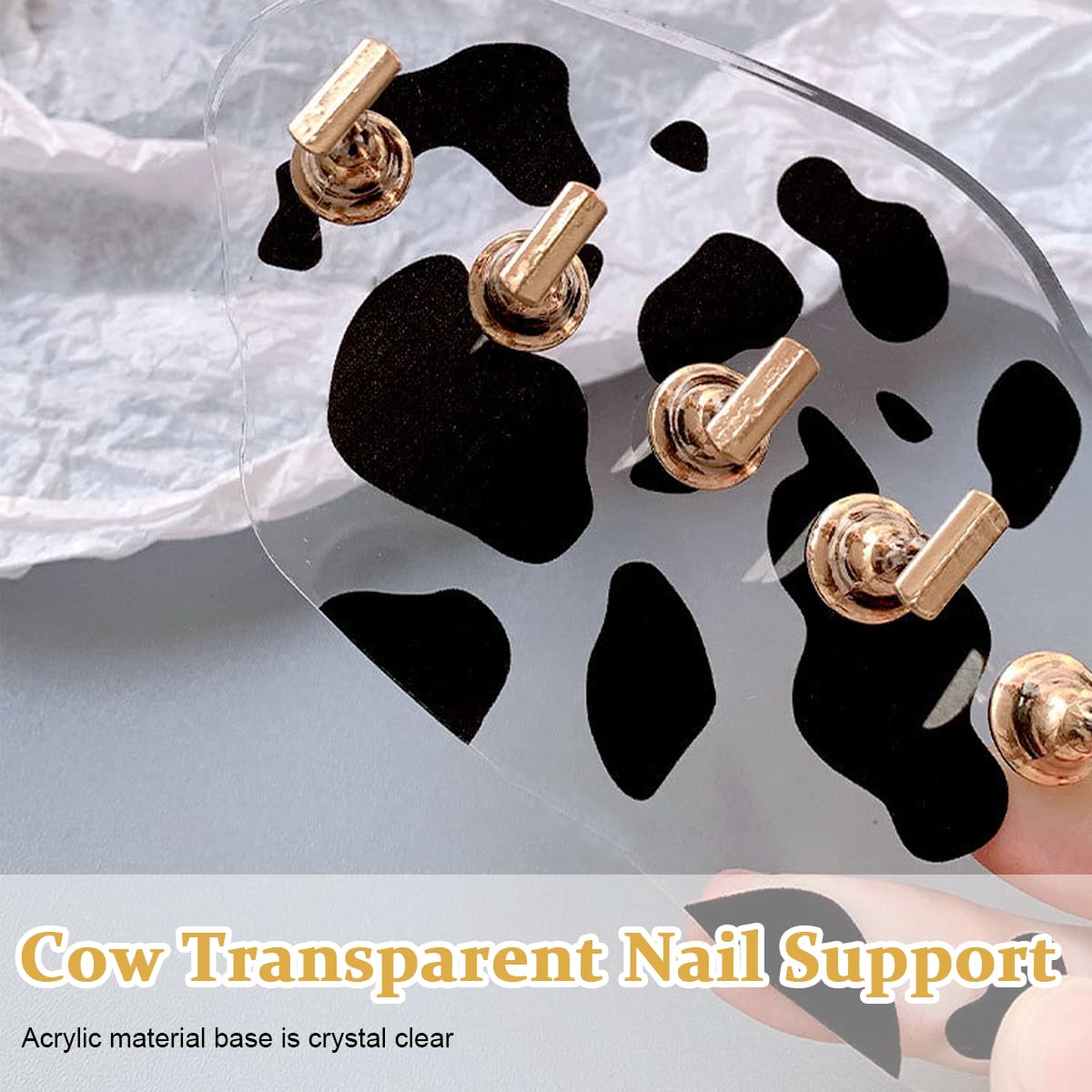 MAYCREATE Acrylic Nail Display Stand for Practice with Magnetic Holders and Cow Pattern Base | Ideal for DIY and Salon Use