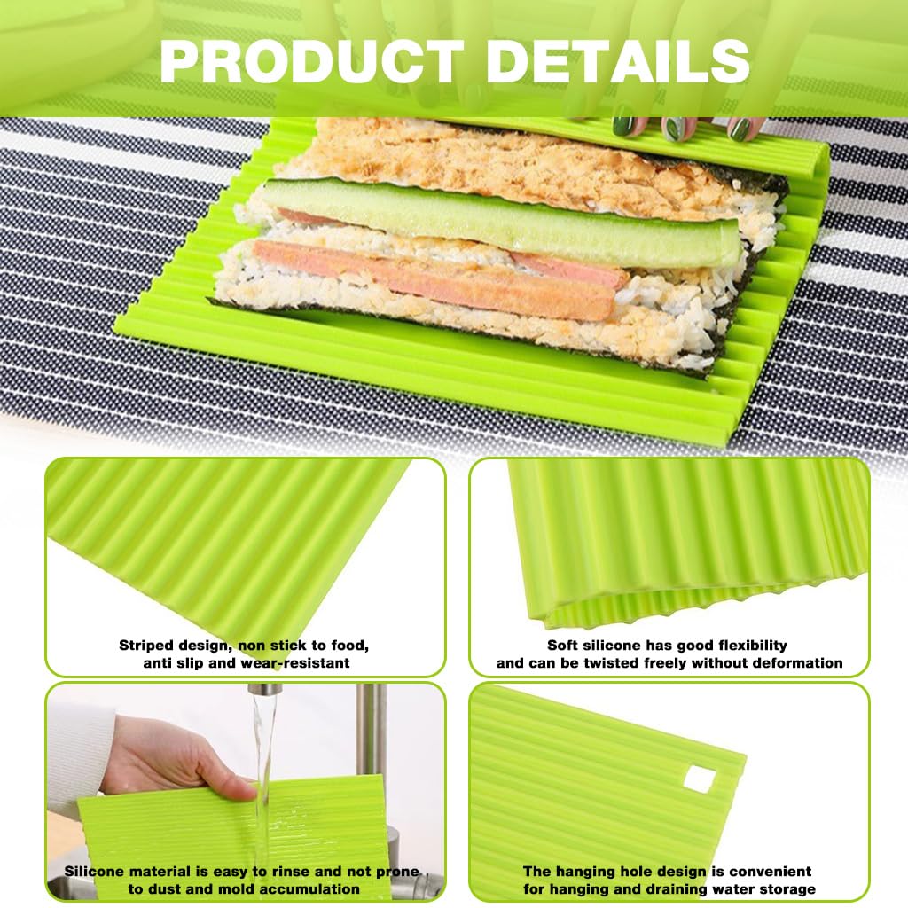 Supvox Silicone Sushi Maker for Easy Home Rolling with Non Stick Grooved Pattern | Heat Resistant Food Grade Mat