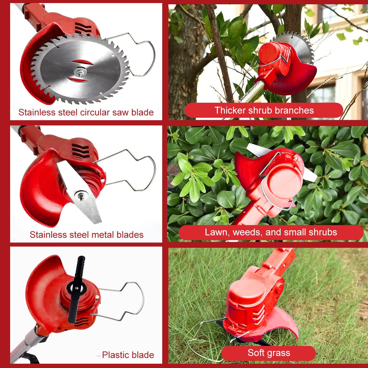 HASTHIP Garden Electric Weed Eater 24V Cordless Trimmer with Retractable Rod | 3 PCS Blades and Safety Guard