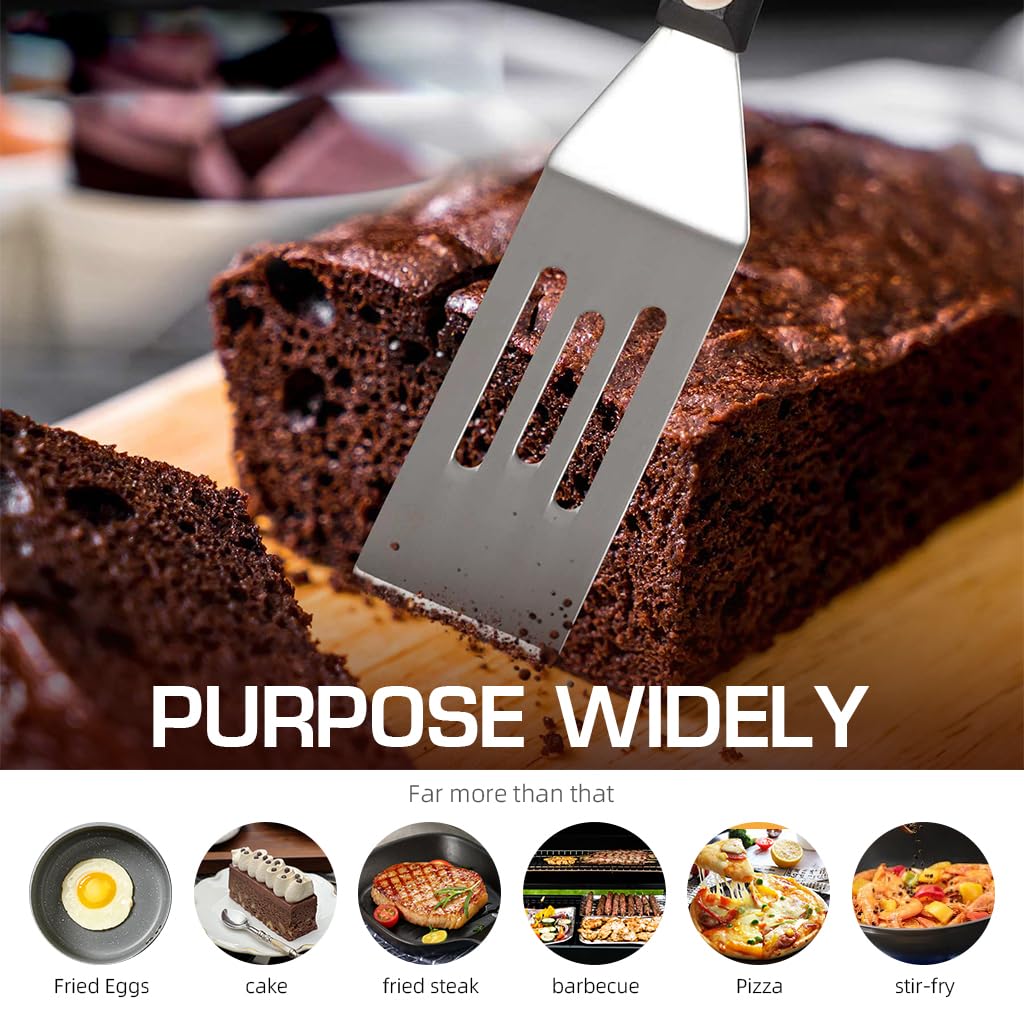 Supvox Mini Metal Serving Spatulas for Kitchen Use with Heat Resistant Handle and Thin Flexible Edge | 8.5 Inch Stainless Steel Set