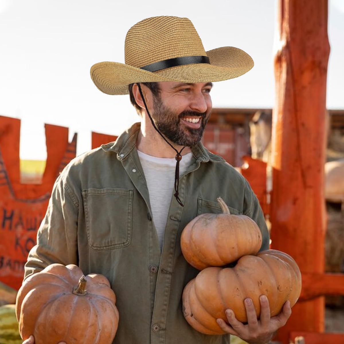 Proberos Men's Straw Panama Hat for Outdoor Use with Wide Brim UV Protection | Adjustable Chin Strap