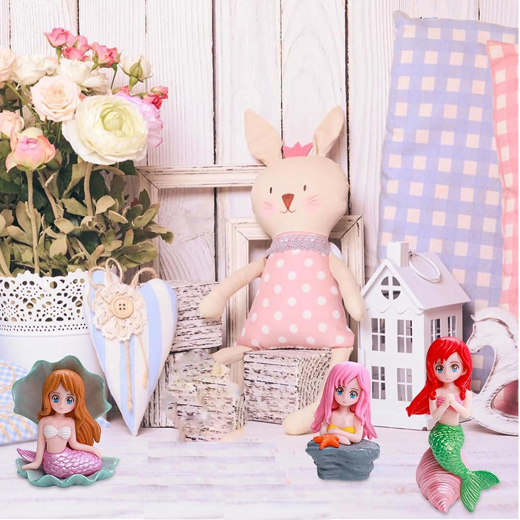 ZIBUYU Mini Mermaid Miniature Ornaments for Desk and Aquarium Decor featuring 3pcs 2 in PVC Figures | Ideal for Dollhouses and Cake Toppers