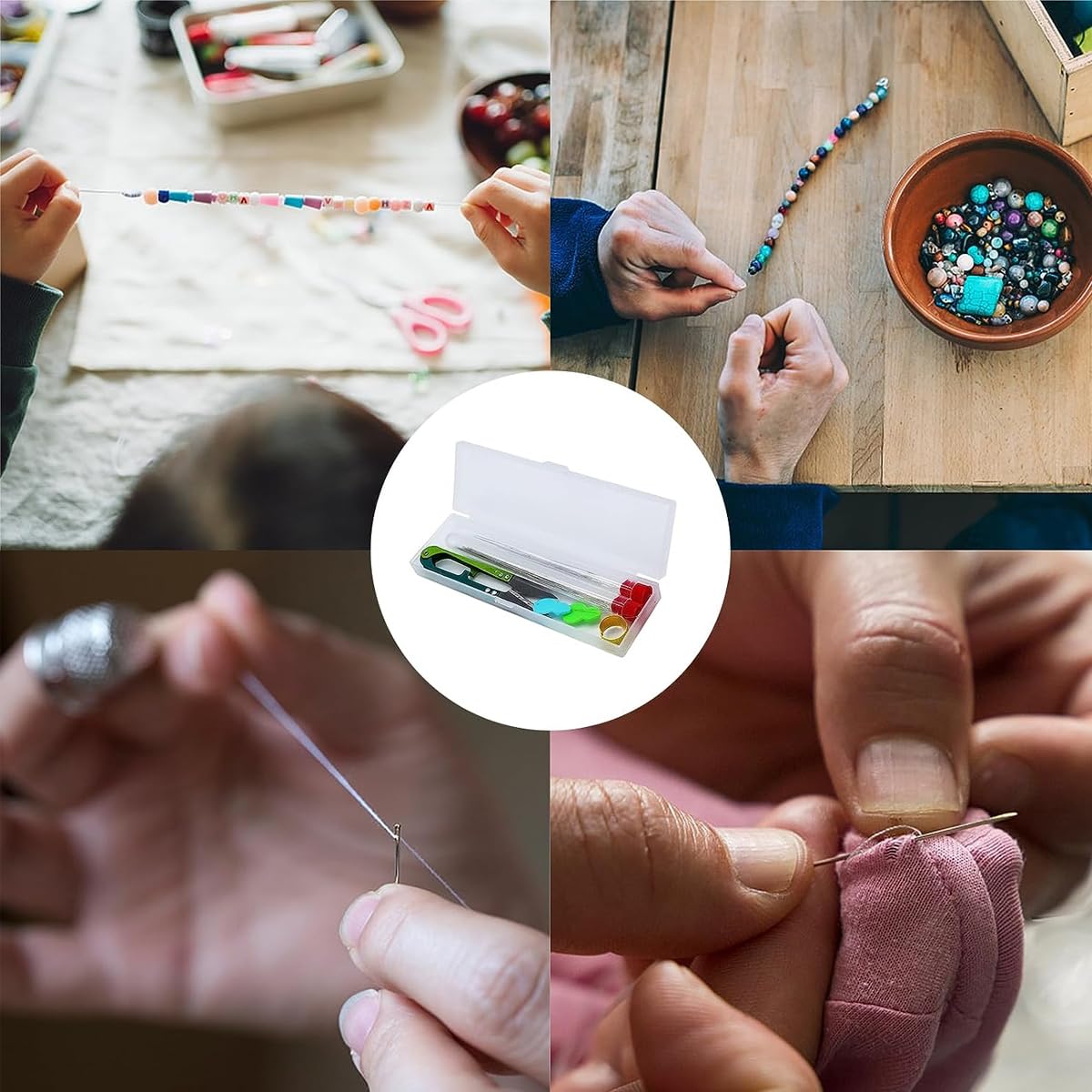 HASTHIP Beading Needles Set for Jewelry Making with 28 pcs Metal Needles and Big Eye Design | Includes Thimble and Threaders