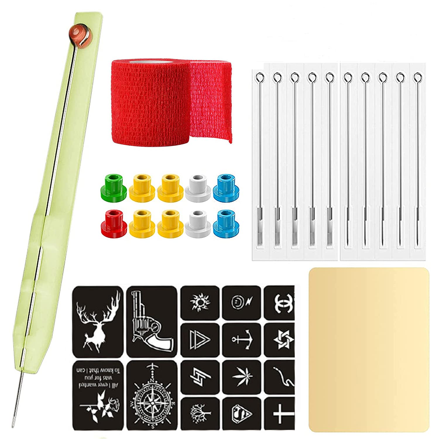 HANNEA Hand Poke Tattoo Kit for Beginners with 10pcs 304L Needles & 3 Slot Pen | DIY Practice Set