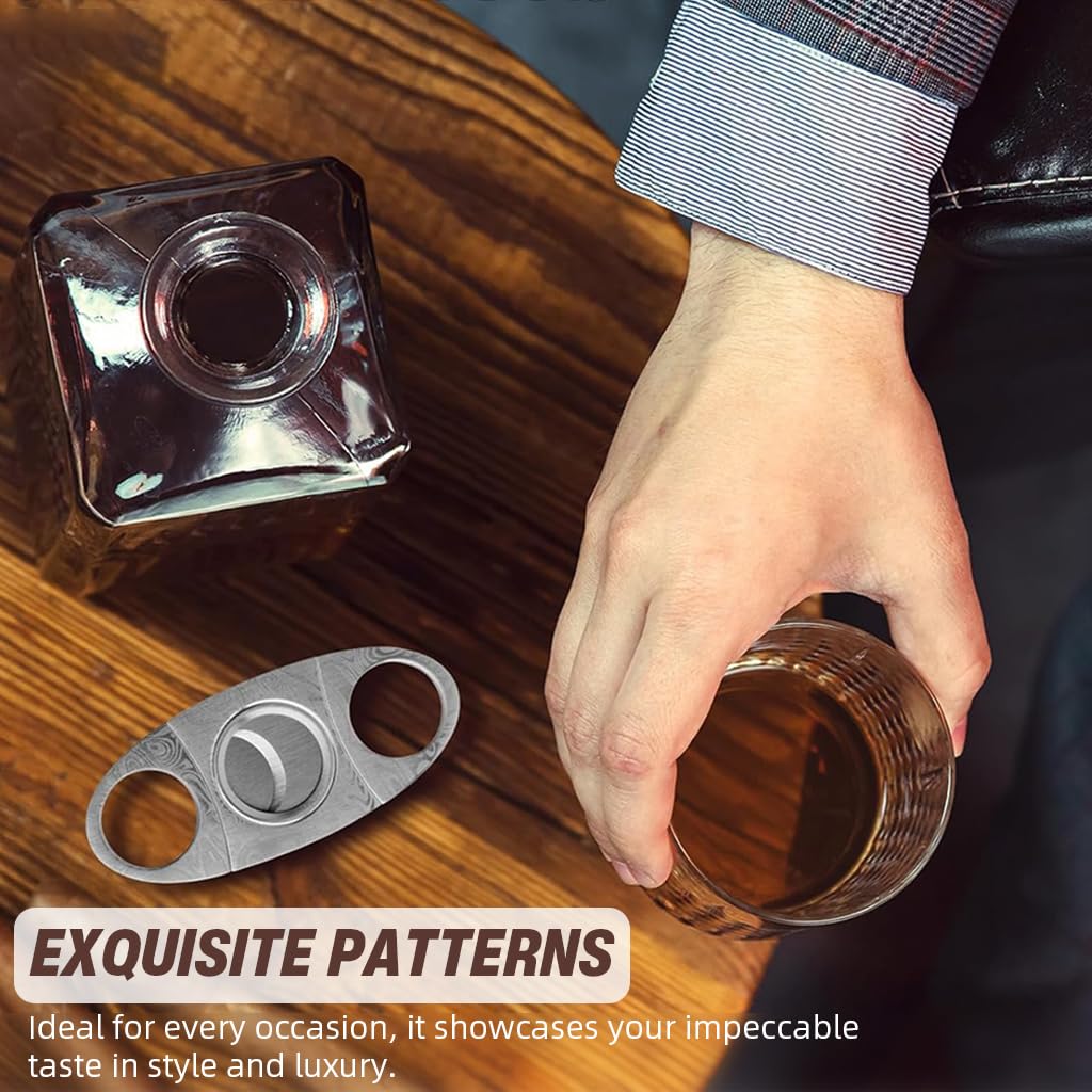 HASTHIP Cigar Cutter with Double Stainless Steel Blades and PU Pouch | Silver Etched Design