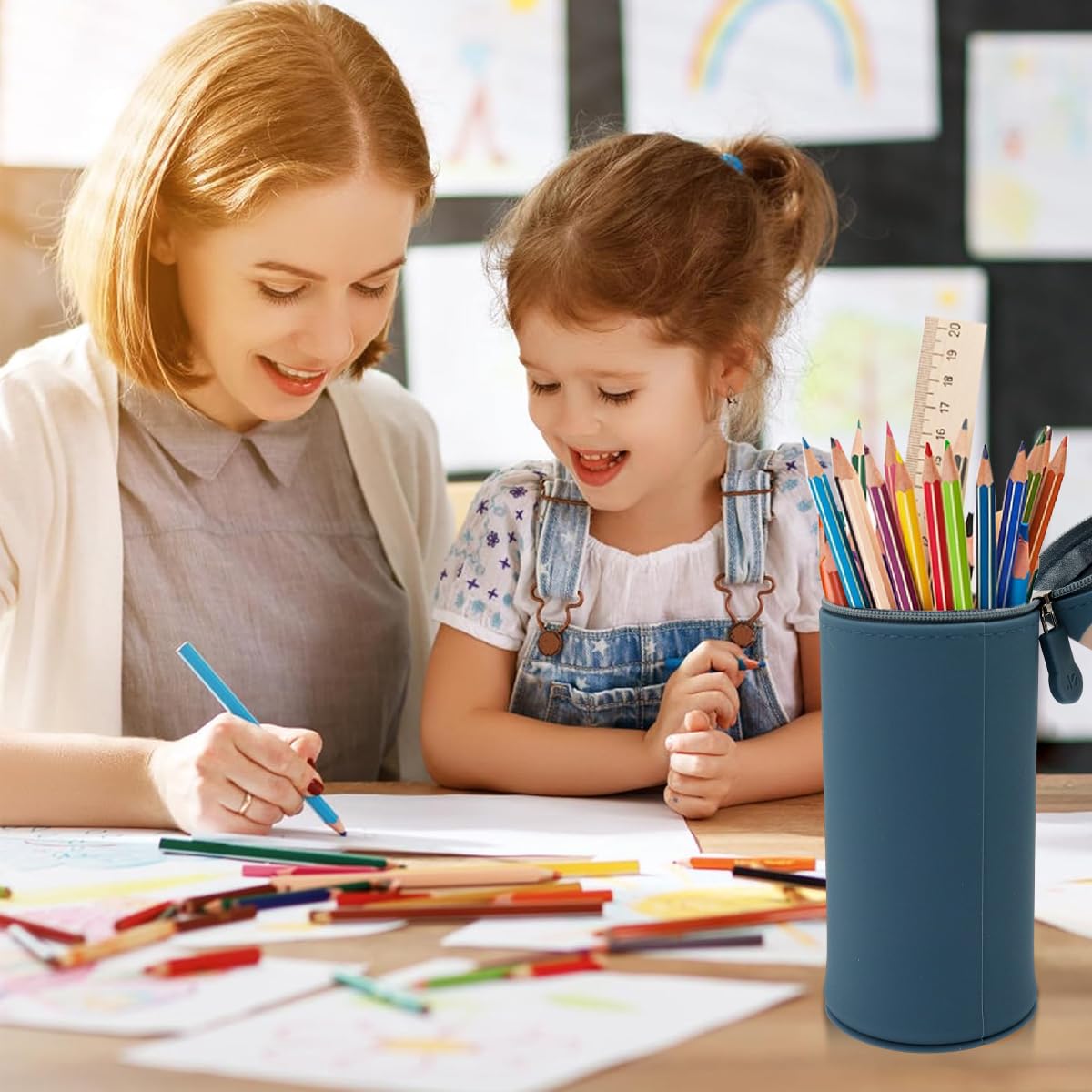 Climberty Silicone Pencil Case for School 2.6×8.66 in with Suction Cup Base | Zip-up Pen Holder