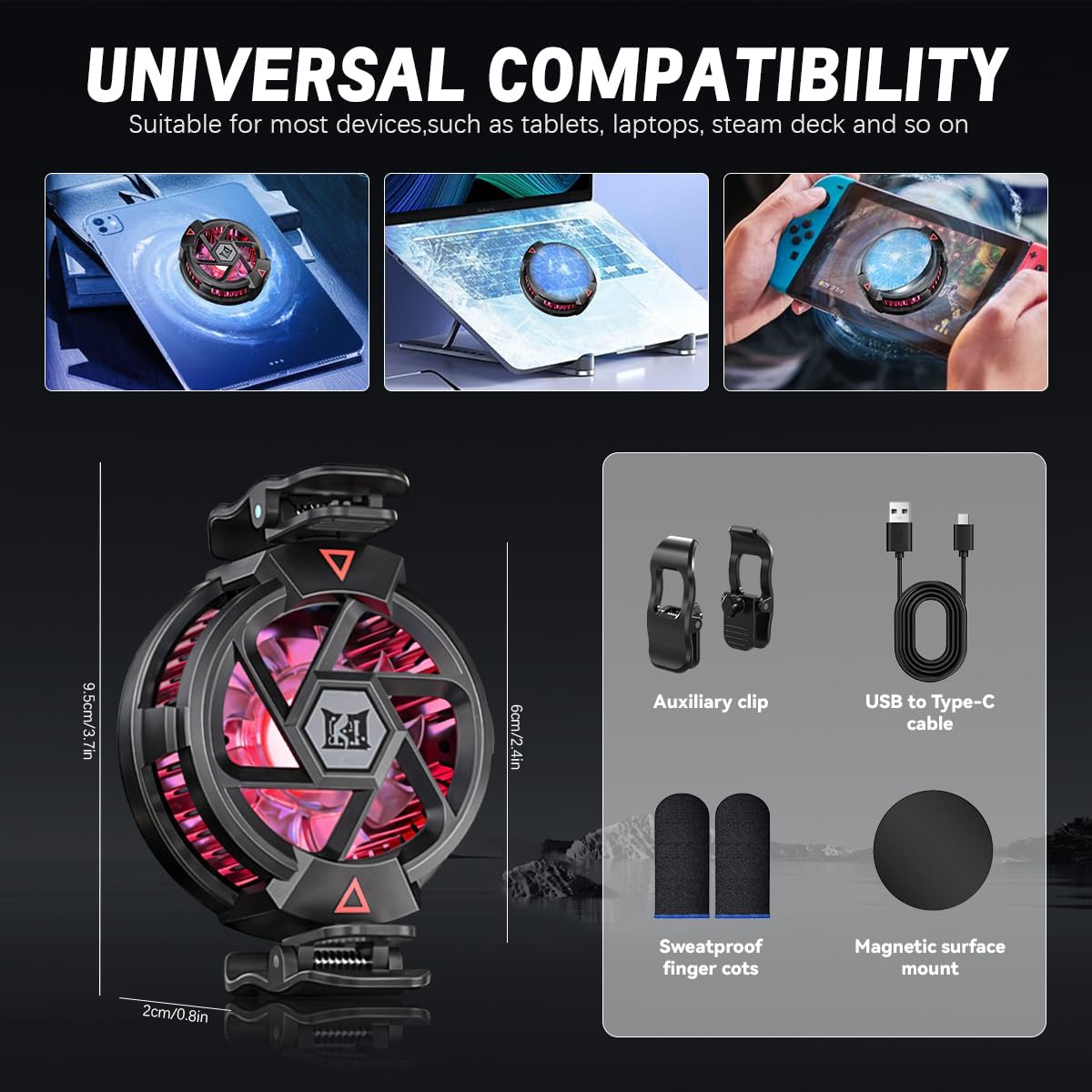ZORBES Phone Cooler for Gaming and Livestreaming with 9 Blade Fan & RGB Lighting | 3PCS Set