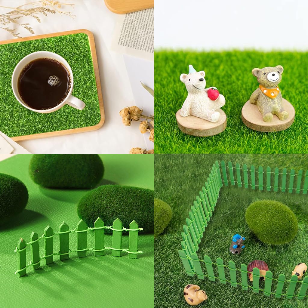 HASTHIP Miniature Fairy Garden Ornaments for DIY Crafting with 24 pcs Set featuring 6×6 in Grass & 4 in White Fences | Ideal for Dollhouse and Home Décor
