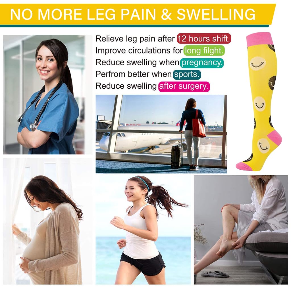 Proberos Women Compression Socks for Running and Workout featuring Anti Slip Yellow Design